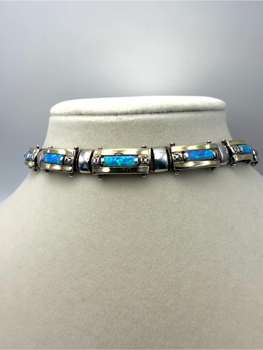 Vintage 14K Gold and 925 Silver Bracelet with Opal 7.5" RARE